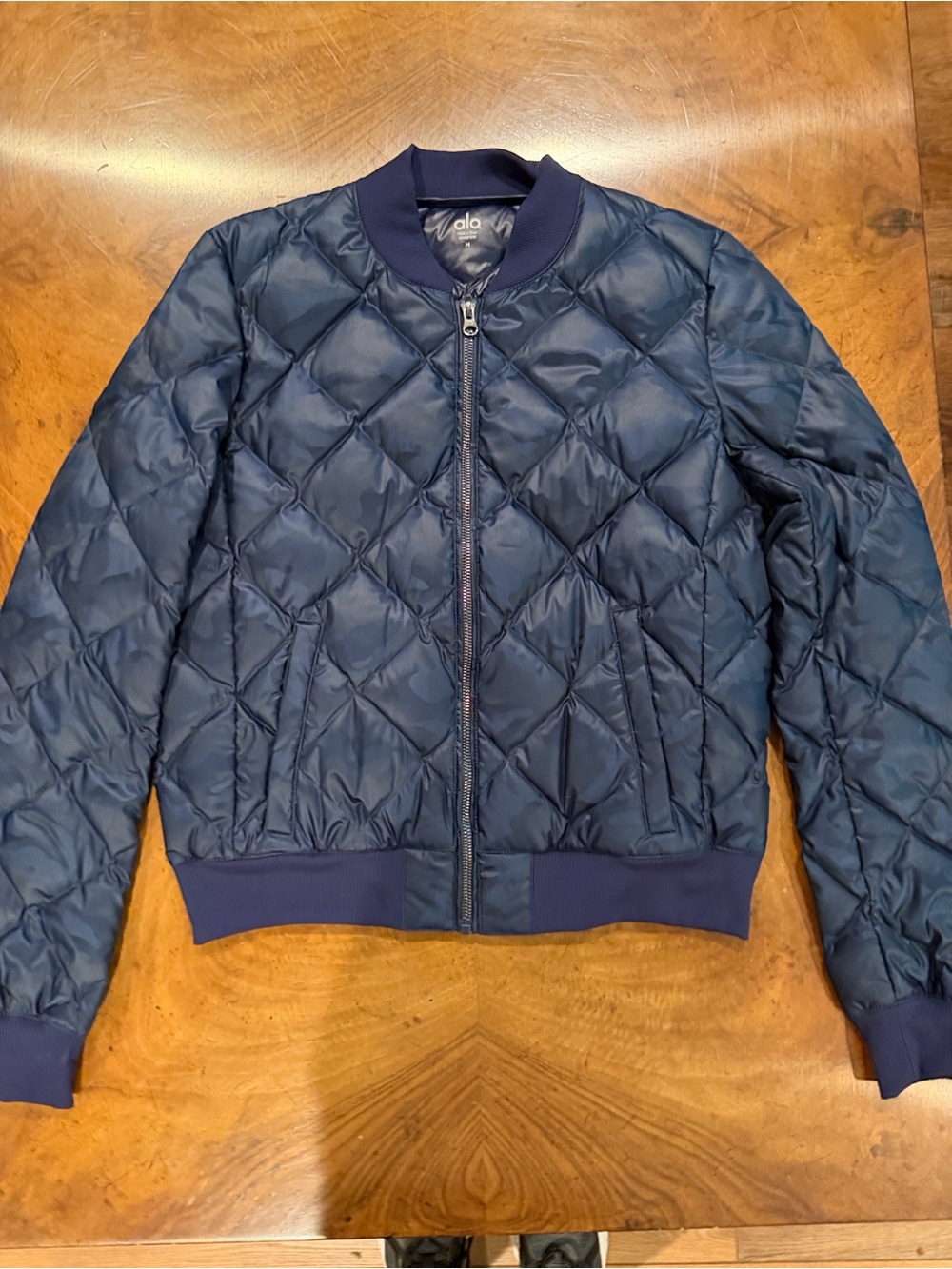 ALO Yoga Quilted Navy Camo Bomber Jacket - Women